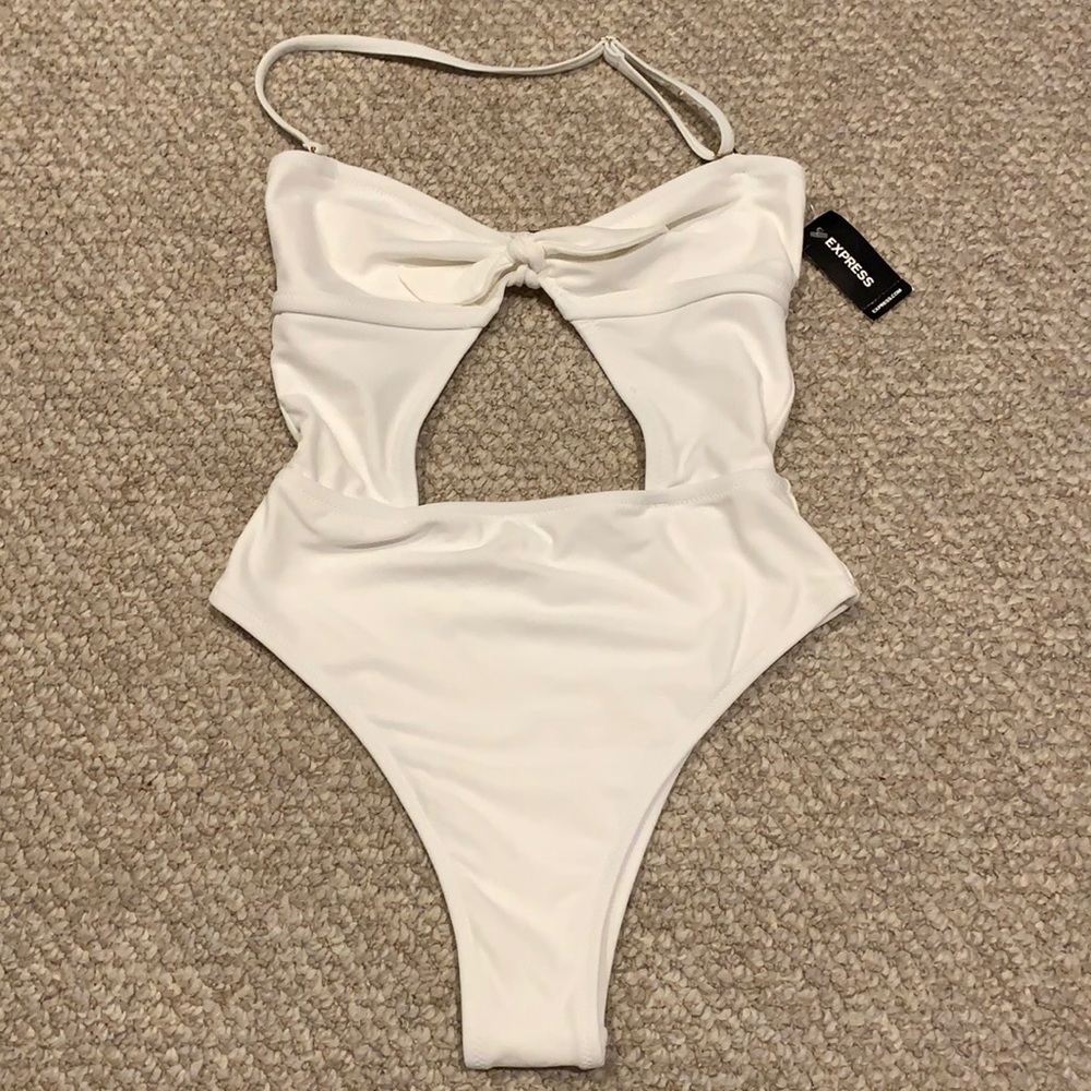 White one-piece cutout swimsuit